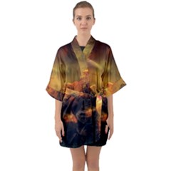 Tiger King In A Fantastic Landscape From Fonebook Half Sleeve Satin Kimono  by 2853937