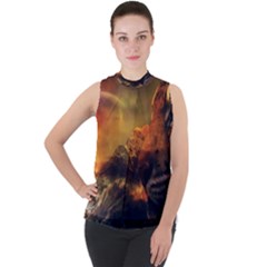 Tiger King In A Fantastic Landscape From Fonebook Mock Neck Chiffon Sleeveless Top by 2853937