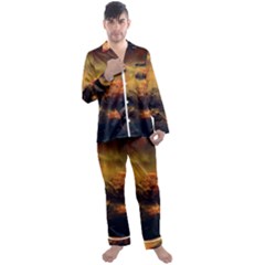 Tiger King In A Fantastic Landscape From Fonebook Men s Long Sleeve Satin Pajamas Set