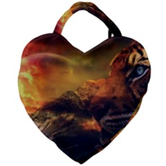 Tiger King In A Fantastic Landscape From Fonebook Giant Heart Shaped Tote