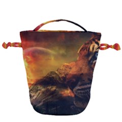 Tiger King In A Fantastic Landscape From Fonebook Drawstring Bucket Bag by 2853937