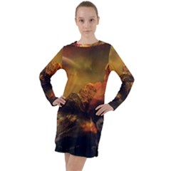 Tiger King In A Fantastic Landscape From Fonebook Long Sleeve Hoodie Dress by 2853937