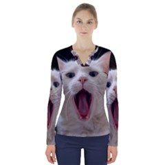 Wow Kitty Cat From Fonebook V-neck Long Sleeve Top by 2853937