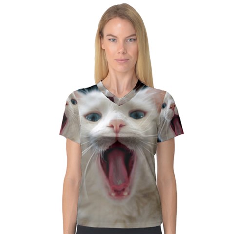 Wow Kitty Cat From Fonebook V-neck Sport Mesh Tee by 2853937
