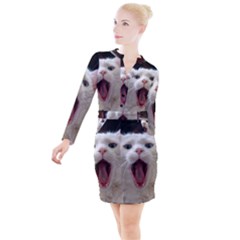 Wow Kitty Cat From Fonebook Button Long Sleeve Dress by 2853937