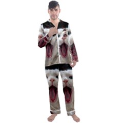 Wow Kitty Cat From Fonebook Men s Long Sleeve Satin Pajamas Set