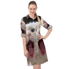 Wow Kitty Cat From Fonebook Long Sleeve Mini Shirt Dress by 2853937