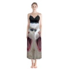 Wow Kitty Cat From Fonebook Button Up Chiffon Maxi Dress