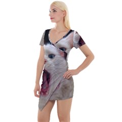 Wow Kitty Cat From Fonebook Short Sleeve Asymmetric Mini Dress by 2853937