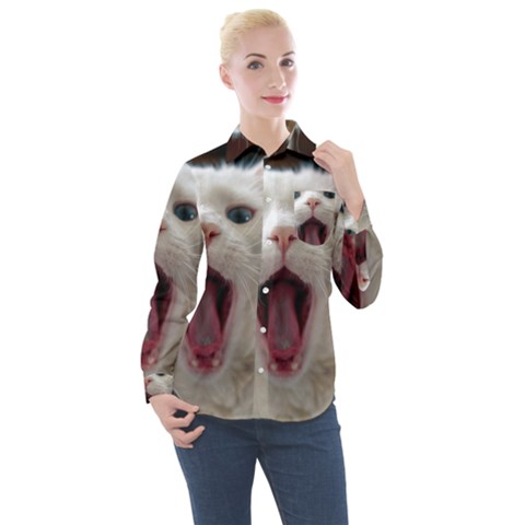 Wow Kitty Cat From Fonebook Women s Long Sleeve Pocket Shirt by 2853937