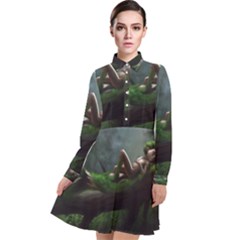 Wooden Child Resting On A Tree From Fonebook Long Sleeve Chiffon Shirt Dress by 2853937