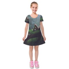 Wooden Child Resting On A Tree From Fonebook Kids  Short Sleeve Velvet Dress by 2853937