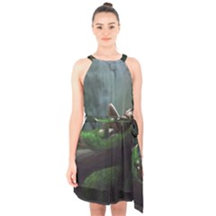 Wooden Child Resting On A Tree From Fonebook Halter Collar Waist Tie Chiffon Dress by 2853937