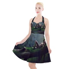 Wooden Child Resting On A Tree From Fonebook Halter Party Swing Dress  by 2853937