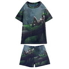 Wooden Child Resting On A Tree From Fonebook Kids  Swim Tee And Shorts Set by 2853937