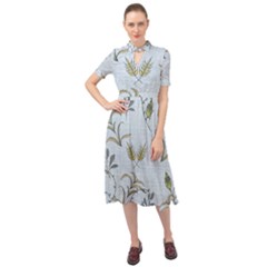 Blue Botanical Plants Keyhole Neckline Chiffon Dress by Abe731