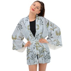 Blue Botanical Plants Long Sleeve Kimono by Abe731