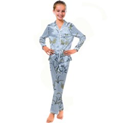 Blue Botanical Plants Kid s Satin Long Sleeve Pajamas Set