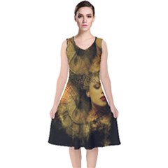 Surreal Steampunk Queen From Fonebook V-neck Midi Sleeveless Dress  by 2853937