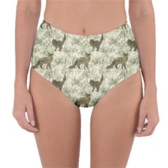 Botanical Cats Pattern Reversible High-Waist Bikini Bottoms