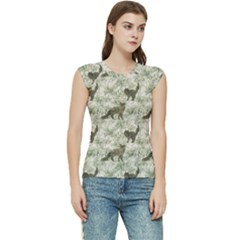 Botanical Cats Pattern Women s Raglan Cap Sleeve Tee