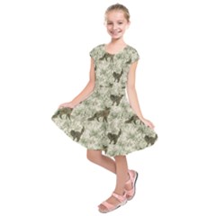 Botanical Cats Pattern Kids  Short Sleeve Dress