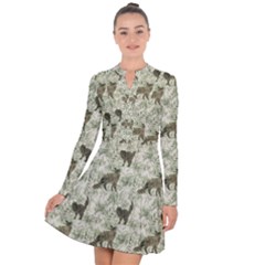 Botanical Cats Pattern Long Sleeve Panel Dress