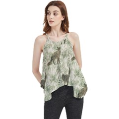 Botanical Cats Pattern Flowy Camisole Tank Top