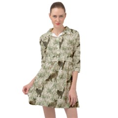 Botanical Cats Pattern Mini Skater Shirt Dress