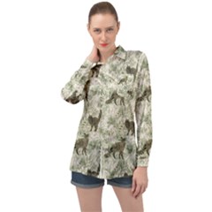 Botanical Cats Pattern Long Sleeve Satin Shirt