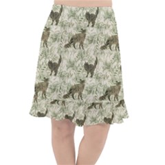 Botanical Cats Pattern Fishtail Chiffon Skirt