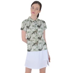 Botanical Cats Pattern Women s Polo Tee