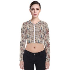 Victorian Spring Woman Pattern Long Sleeve Zip Up Bomber Jacket