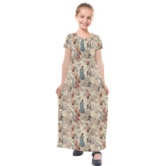Victorian Spring Woman Pattern Kids  Short Sleeve Maxi Dress