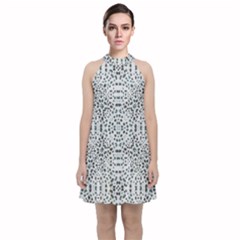 Dots Motif Geometric Print Design Velvet Halter Neckline Dress  by dflcprintsclothing