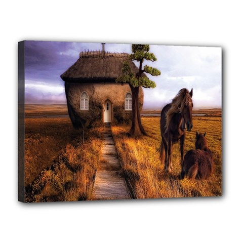 Strange House And Horses From Fonebook Canvas 16  x 12  (Stretched)