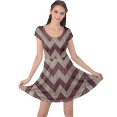 Vintage Grunge Geometric Chevron Pattern Cap Sleeve Dress