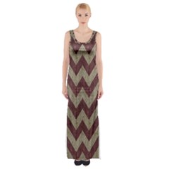 Vintage Grunge Geometric Chevron Pattern Thigh Split Maxi Dress