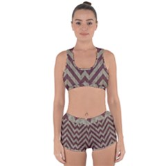 Vintage Grunge Geometric Chevron Pattern Racerback Boyleg Bikini Set