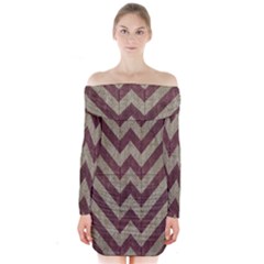 Vintage Grunge Geometric Chevron Pattern Long Sleeve Off Shoulder Dress