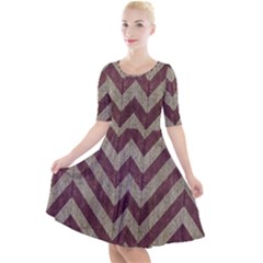 Vintage Grunge Geometric Chevron Pattern Quarter Sleeve A-Line Dress