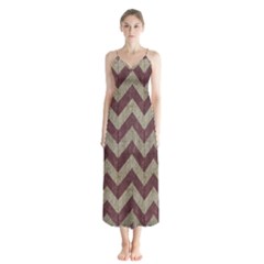 Vintage Grunge Geometric Chevron Pattern Button Up Chiffon Maxi Dress