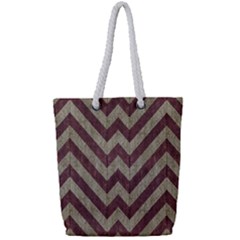 Vintage Grunge Geometric Chevron Pattern Full Print Rope Handle Tote (Small)