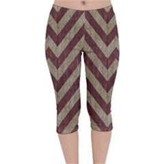 Vintage Grunge Geometric Chevron Pattern Velvet Capri Leggings 