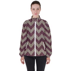 Vintage Grunge Geometric Chevron Pattern Women s High Neck Windbreaker