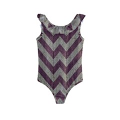 Vintage Grunge Geometric Chevron Pattern Kids  Frill Swimsuit