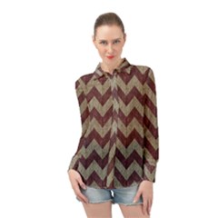 Vintage Grunge Geometric Chevron Pattern Long Sleeve Chiffon Shirt