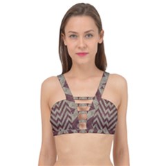 Vintage Grunge Geometric Chevron Pattern Cage Up Bikini Top