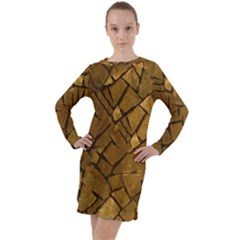 Golden Mosaic Texture Print Long Sleeve Hoodie Dress by dflcprintsclothing