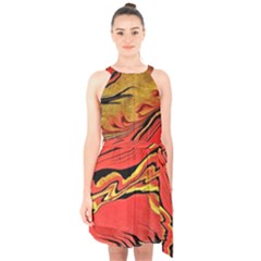 Warrior s Spirit Halter Collar Waist Tie Chiffon Dress